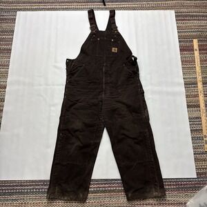 Carhartt Bib Overalls 41x28 Brown Quilt Lined Dark Brown R06 DKB VTG Double Knee